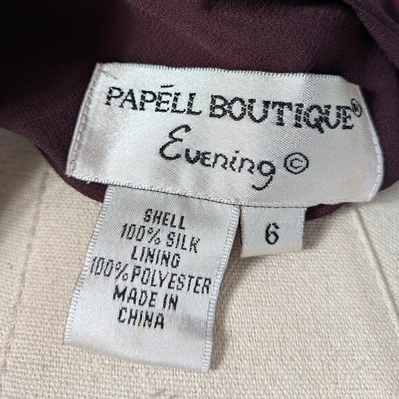 Vintage Papell Silk Midi Dress Cocktail Gown 6 Purple Y2K Fairy Floral Bead Slip - Picture 14 of 15